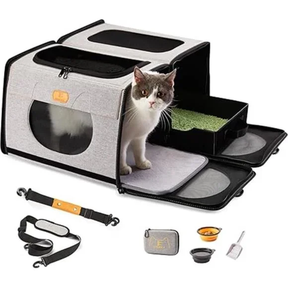 Cat Carrier with Litter Box for Travel, Cat Bags for Bath